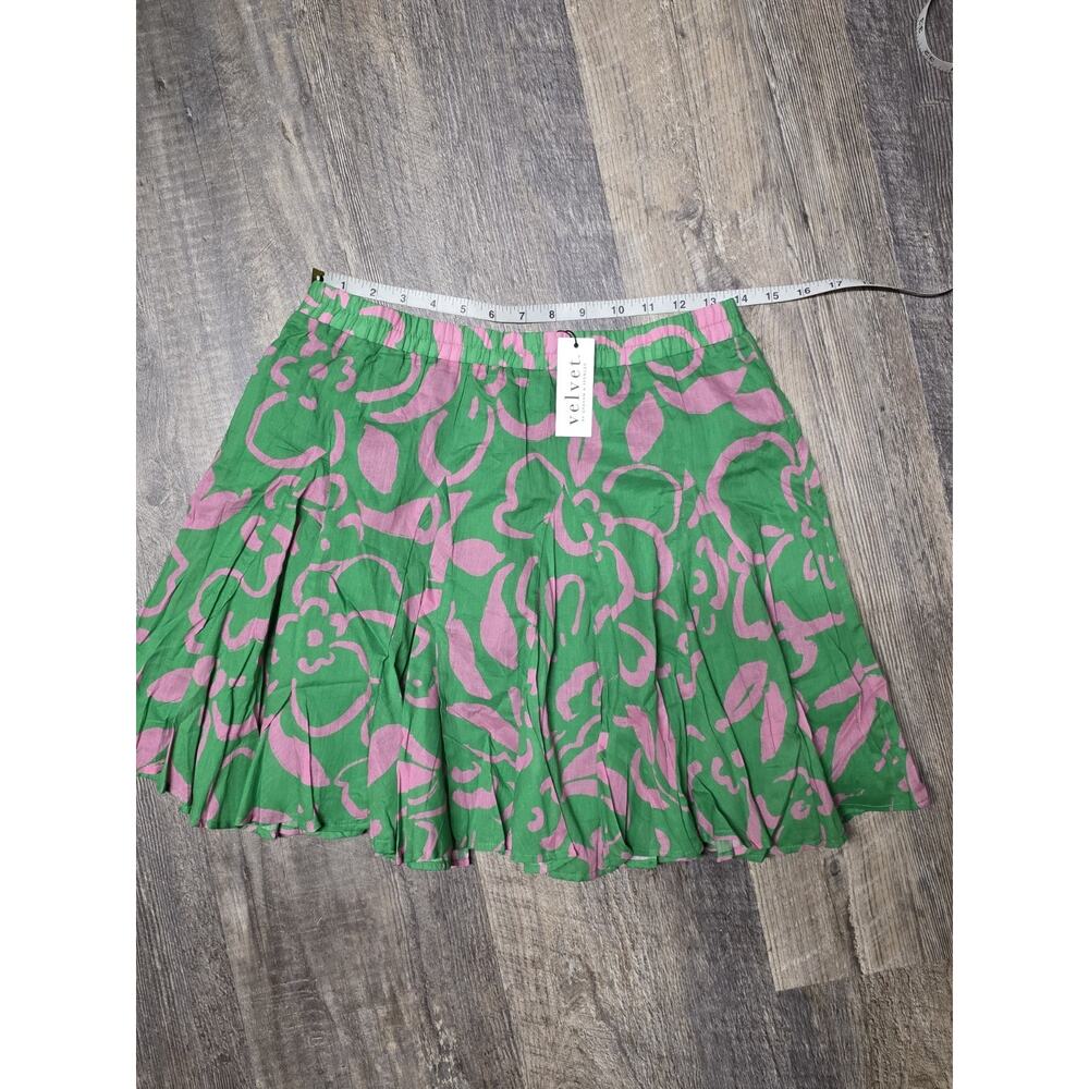 Velvet Graham & Spencer Green Pink Floral Mini Skirt Size S Cotton Boho Spring